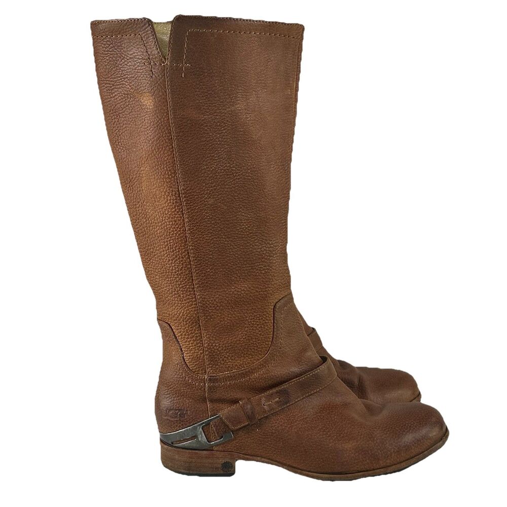 UGG TALL CHANNING Brown OILED SUEDE/ WOOL Riding BOOTS, WOMEN US 9.5 EUR 40.5